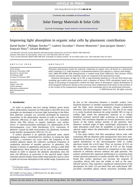 Plasmonic organic solar cell.pdf - 123SeminarsOnly