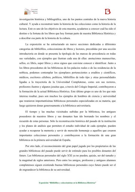 Bibliófilos y coleccionistas en la Biblioteca Histórica Exposición ...