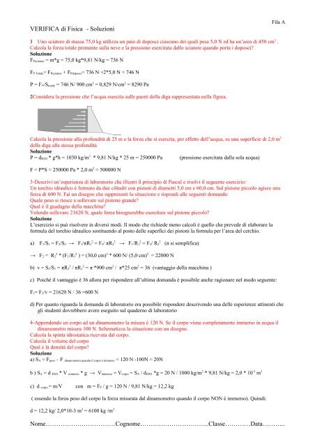 Verifica n°6-Statica dei Fluidi-Soluzioni-Fila A