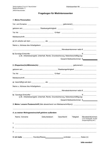 Fragebogen für Mietinteressenten - Wohnungsbau G.m.b.H. ...