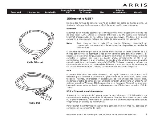 Uso del módem por cable de banda ancha - Arris