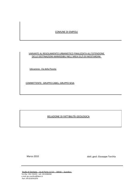 relazione geologica ex mostardini - Comune di Empoli