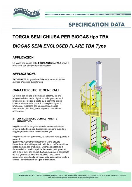 TORCIA SEMI CHIUSA PER BIOGAS tipo TBA BIOGAS SEMI ...