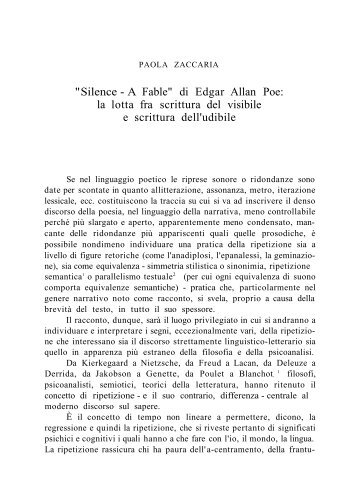 "Silence -A Fable" di Edgar Allan Poe: la lotta fra scrittura del ... - aisna