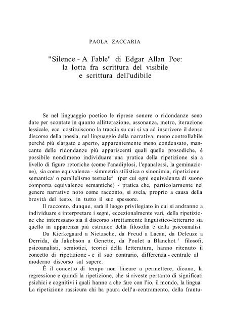 "Silence -A Fable" di Edgar Allan Poe: la lotta fra scrittura del ... - aisna