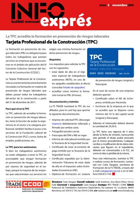 Tarjeta Profesional de la Construcción (TPC) - CCOO de Catalunya