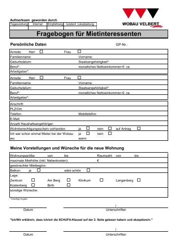 Mieterfragebogen (PDF) - WOBAU Wohnungsbaugesellschaft ...