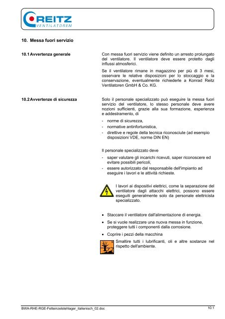 Bedienungsanleitung KXE - REITZ-Schweiz Ventilatoren