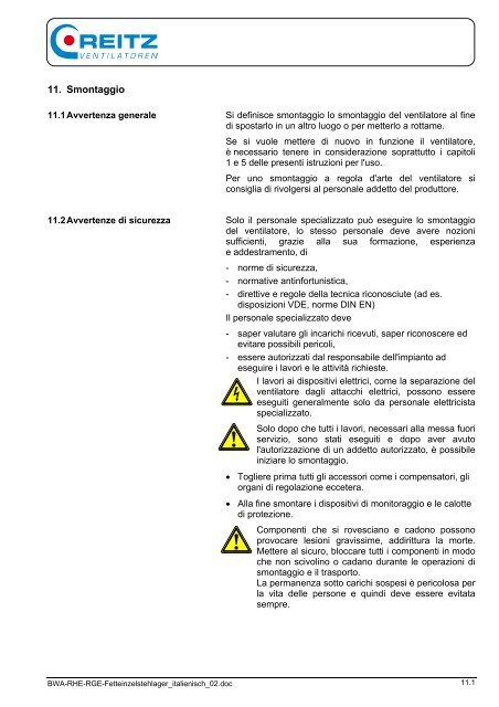 Bedienungsanleitung KXE - REITZ-Schweiz Ventilatoren