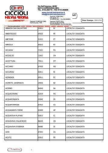 Lista località disagiate