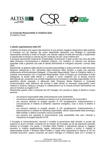 La Corporate Responsibilty in Vodafone Italia di Caterina Torcia L ...