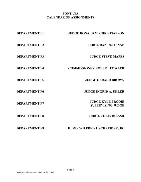 Schedule of Assignments - San Bernardino Superior Court