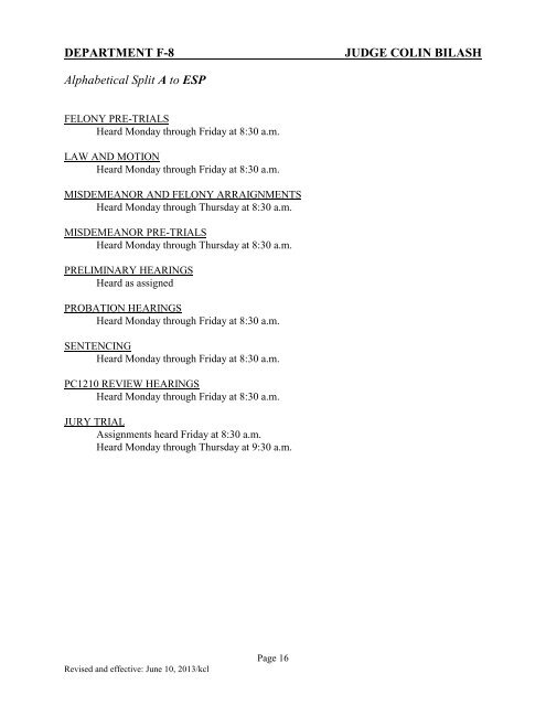 Schedule of Assignments - San Bernardino Superior Court