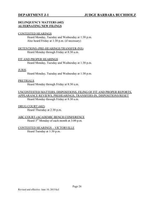 Schedule of Assignments - San Bernardino Superior Court
