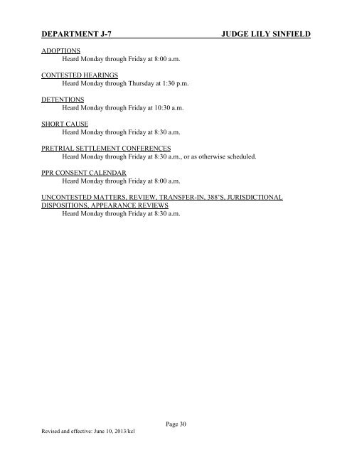 Schedule of Assignments - San Bernardino Superior Court