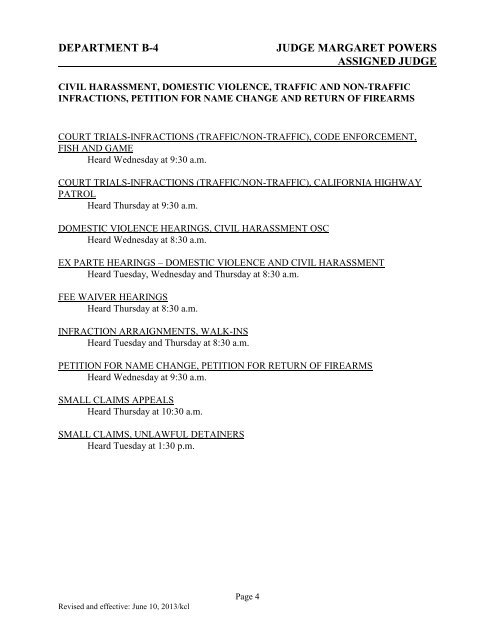 Schedule of Assignments - San Bernardino Superior Court