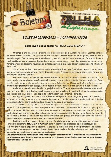 BOLETIM 02/08/2012 – II CAMPORI UCOB