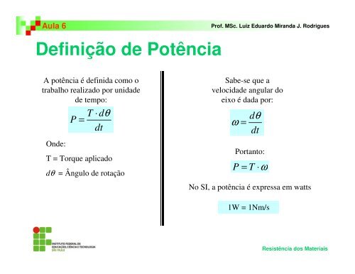 Resistência dos Materiais Aula 6