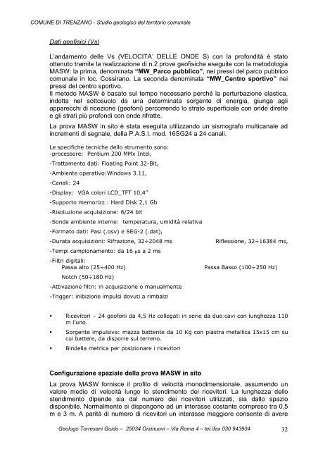 Relazione Geologica e Sismica - Comune di Trenzano