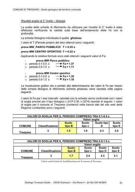 Relazione Geologica e Sismica - Comune di Trenzano