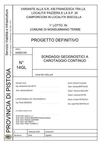 Sondaggi geognostici a carotaggio continuo - Provincia di Pistoia