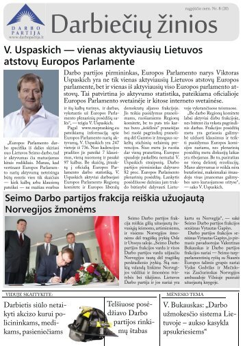 V. Uspaskich — vienas aktyviausių Lietuvos atstovų Europos ...