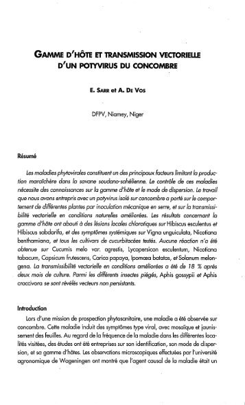 Gamme d'hôte et transmission vectorielle d'un potyvirus du ... - IRD