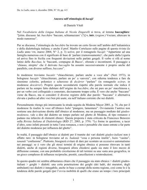 La documentazione relativa al giudeo-bolognese, dialetto ... - Bulgnais