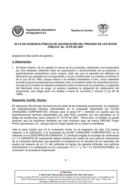 ACTA DE AUDIENCIA PÚBLICA DE ADJUDICACIÓN DEL ...