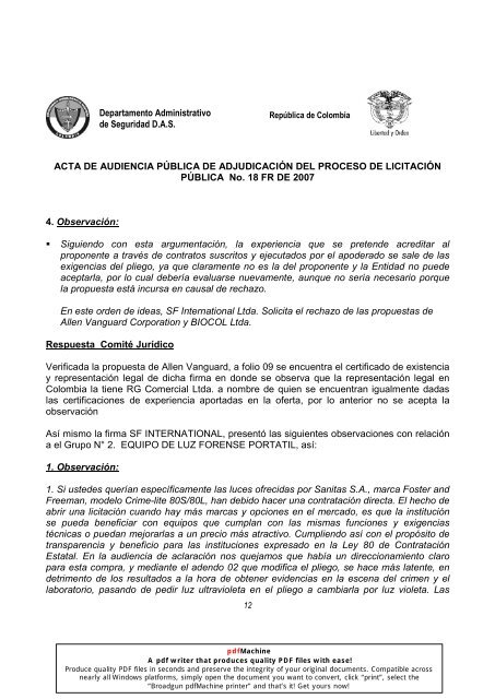 ACTA DE AUDIENCIA PÚBLICA DE ADJUDICACIÓN DEL ...