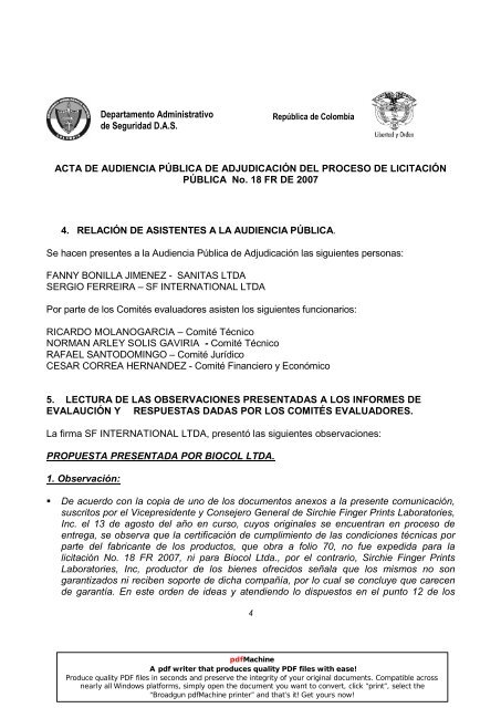 ACTA DE AUDIENCIA PÚBLICA DE ADJUDICACIÓN DEL ...