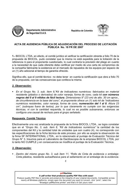 ACTA DE AUDIENCIA PÚBLICA DE ADJUDICACIÓN DEL ...