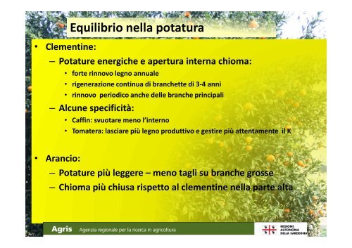 Varietà, portinnesti e tecniche colturali - Sardegna Agricoltura