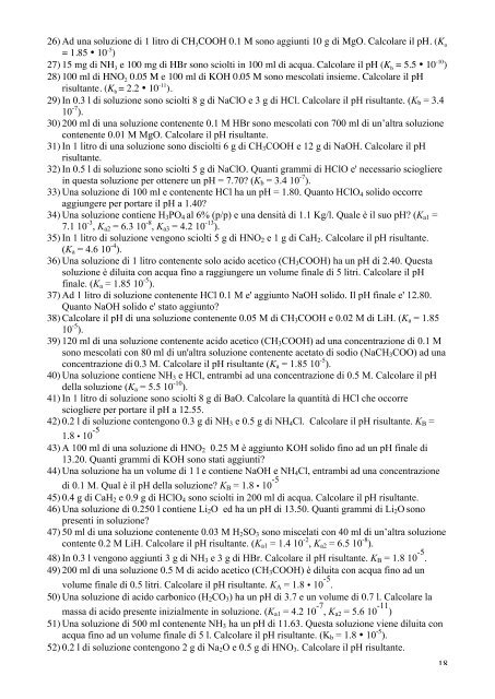 Esercizi sull'equilibrio acido-base