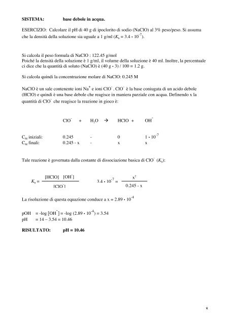 Esercizi sull'equilibrio acido-base