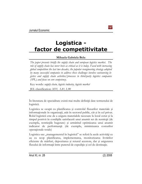 Logistica - factor de competitivitate - Jurnalul economic