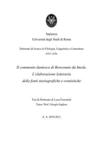 Il commento dantesco di Benvenuto da Imola. L ... - Padis