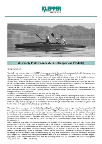 Assembly Maintenance Aerius Klepper (all Modells) - Avanza Kayak