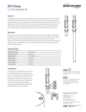 Datasheet #35992: DP1 Pump - Bijur Delimon