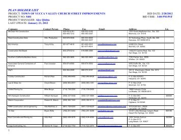 PLAN HOLDER LIST - Town of Yucca Valley