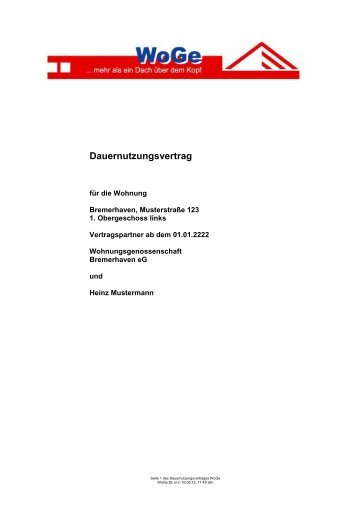 Dauernutzungsvertrag - Wohnungsgenossenschaft Bremerhaven eG