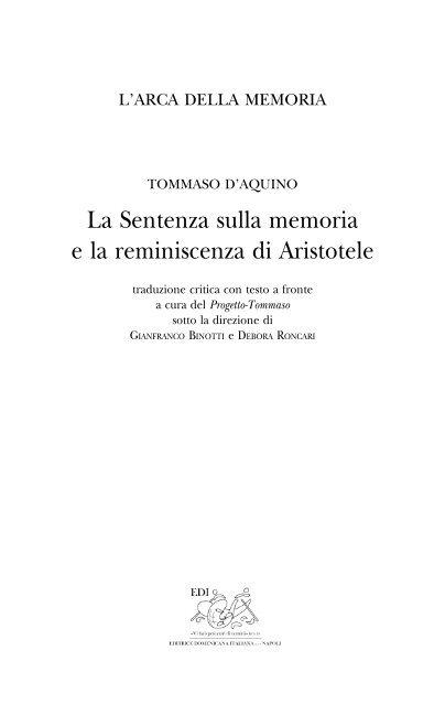 La Sentenza sulla memoria e la reminiscenza di Aristotele