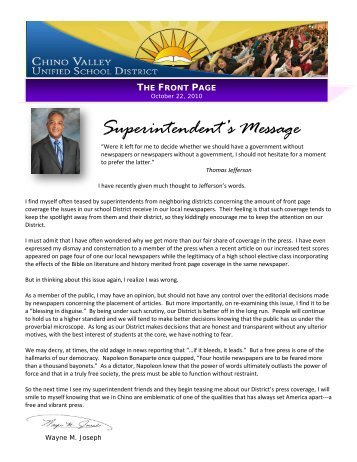 Superintendent's Message - Chino Valley Unified School District
