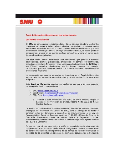 Canal de Denuncias: Queremos ser una mejor empresa ¡En SMU te ...