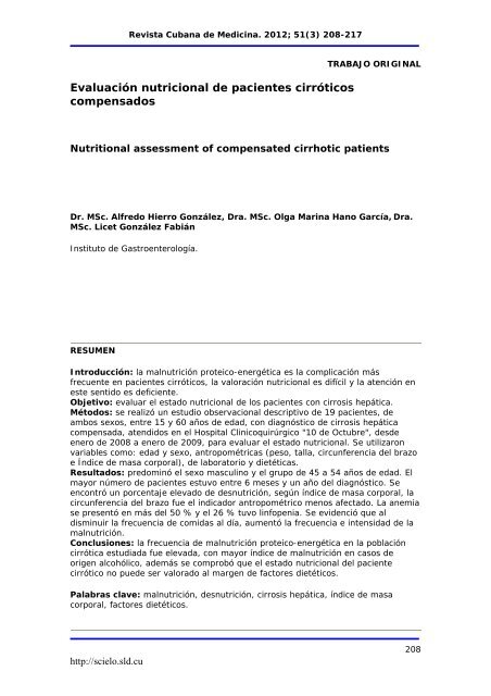 Evaluación nutricional de pacientes cirróticos compensados