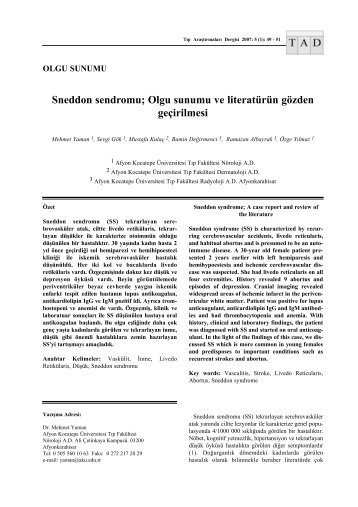 Sneddon sendromu - Tıp Araştırmaları Dergisi