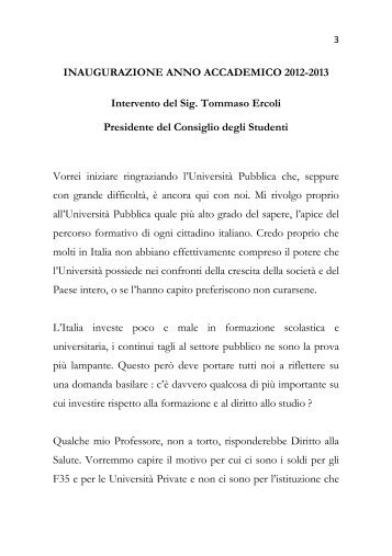 intervento del rappresentante degli studenti, Tommaso Ercoli