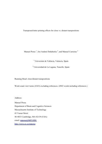 Transposed-letter priming effects for close vs. distant transpositions ...