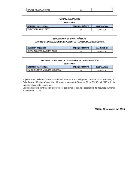 proceso cas nº 001 - febrero 2013 convocatoria para la contratación ...