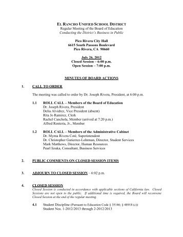 board meeting notice and agenda - El Rancho Unified School District